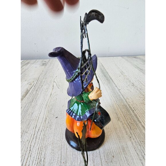 Witch spider web figurine statue decor Halloween pumpkin jack o'lantern bat shab - Picture 5 of 8